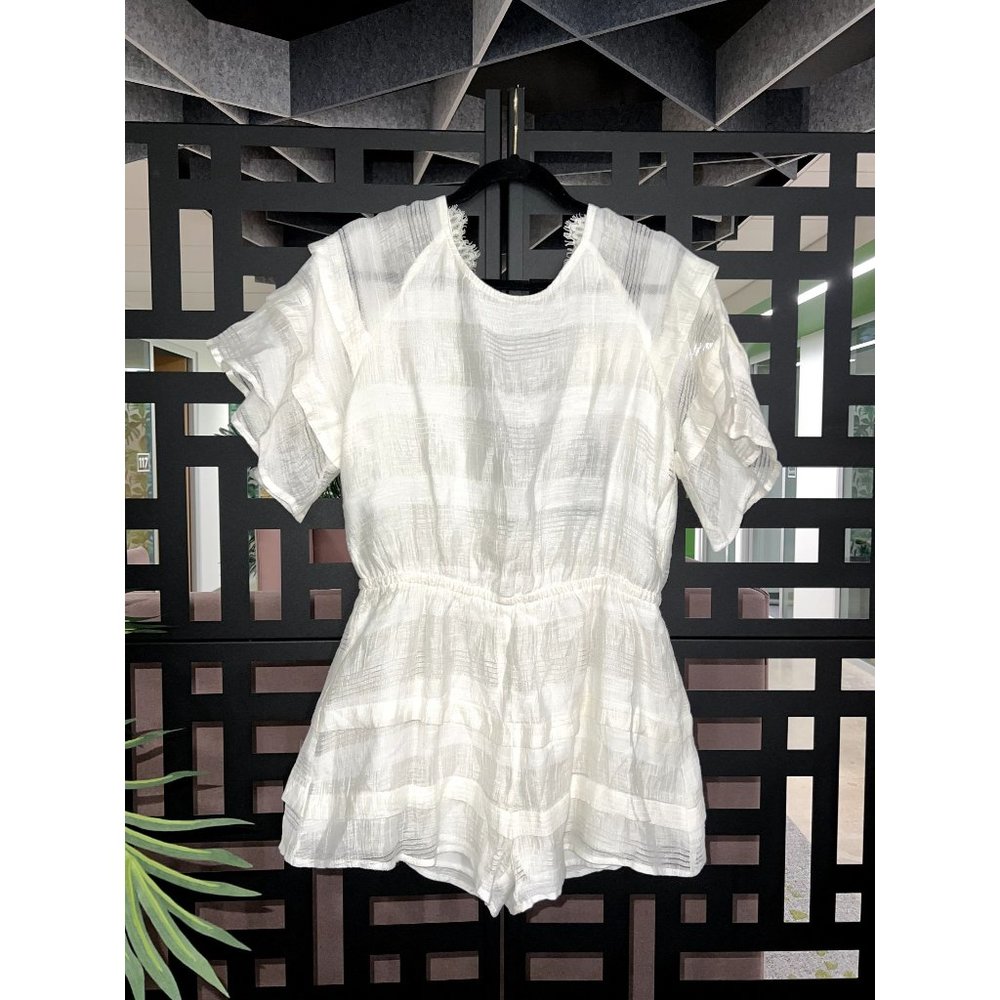 J.O.A. Sheer Linen White Shorts Romper/Jumpsuit One Piece Large NWT - Picture 1 of 4